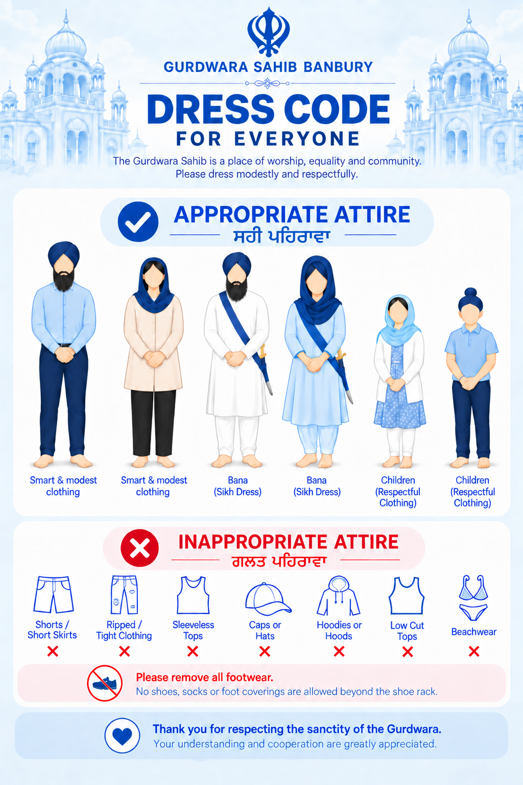 Dress code guidance for visitors to Gurdwara Sahib Banbury